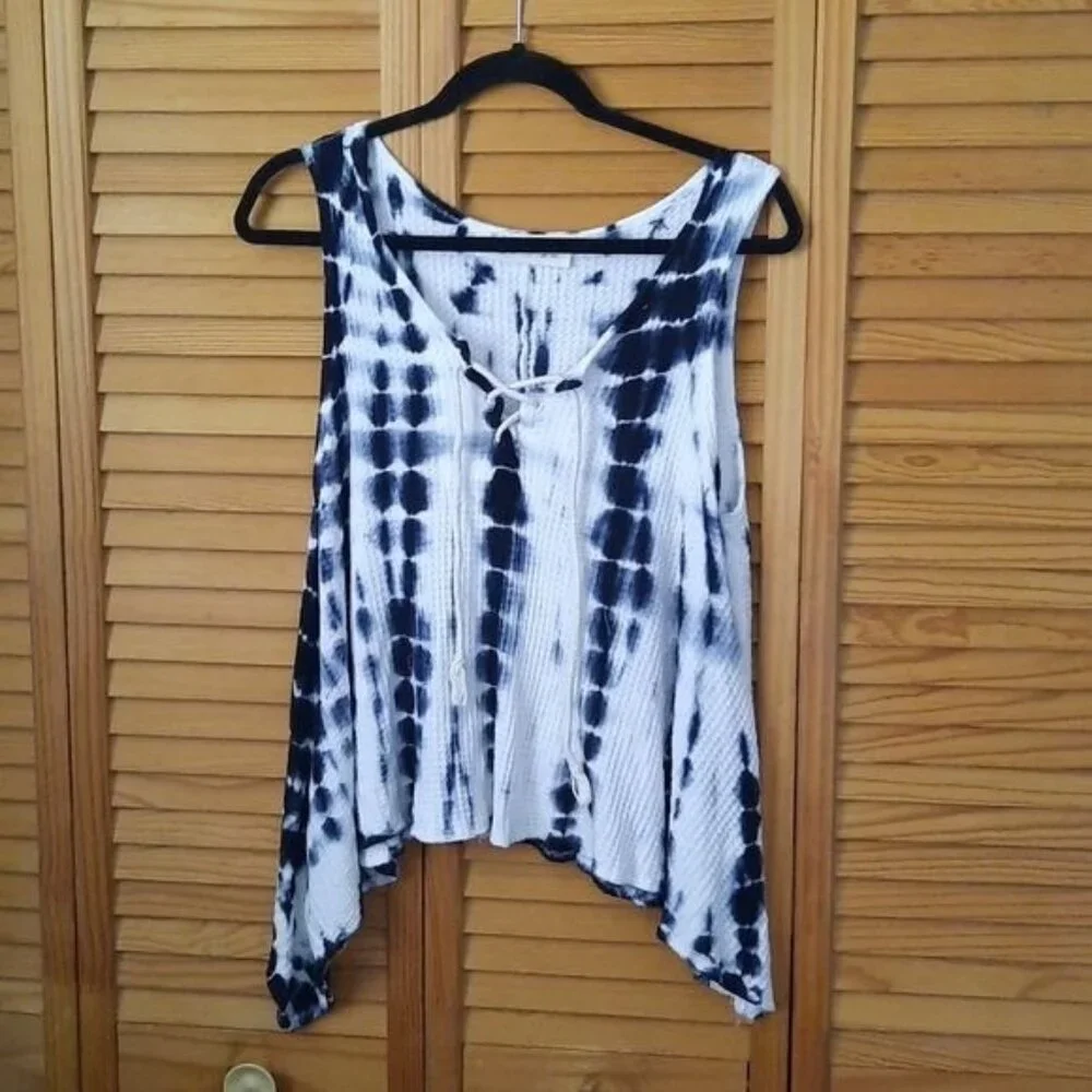Vintage Havana Tye Dye Sleeveless Knit Pointed Hem Tank Top Size Small - Picture 1 of 10